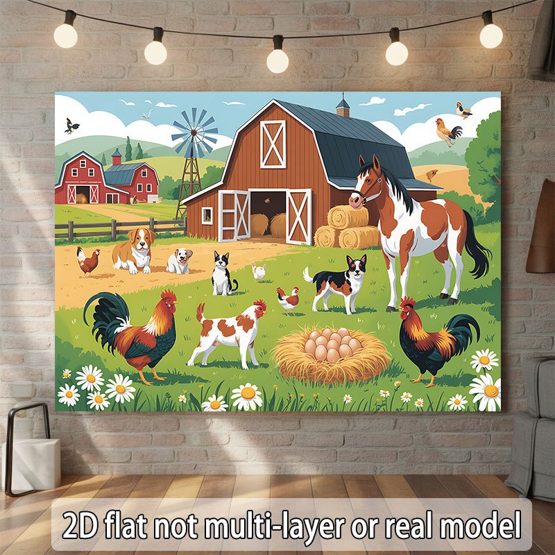 Agriculture Farming School - 2D-Flachdesign, einteiliges Banner mit Bauernhoftieren und